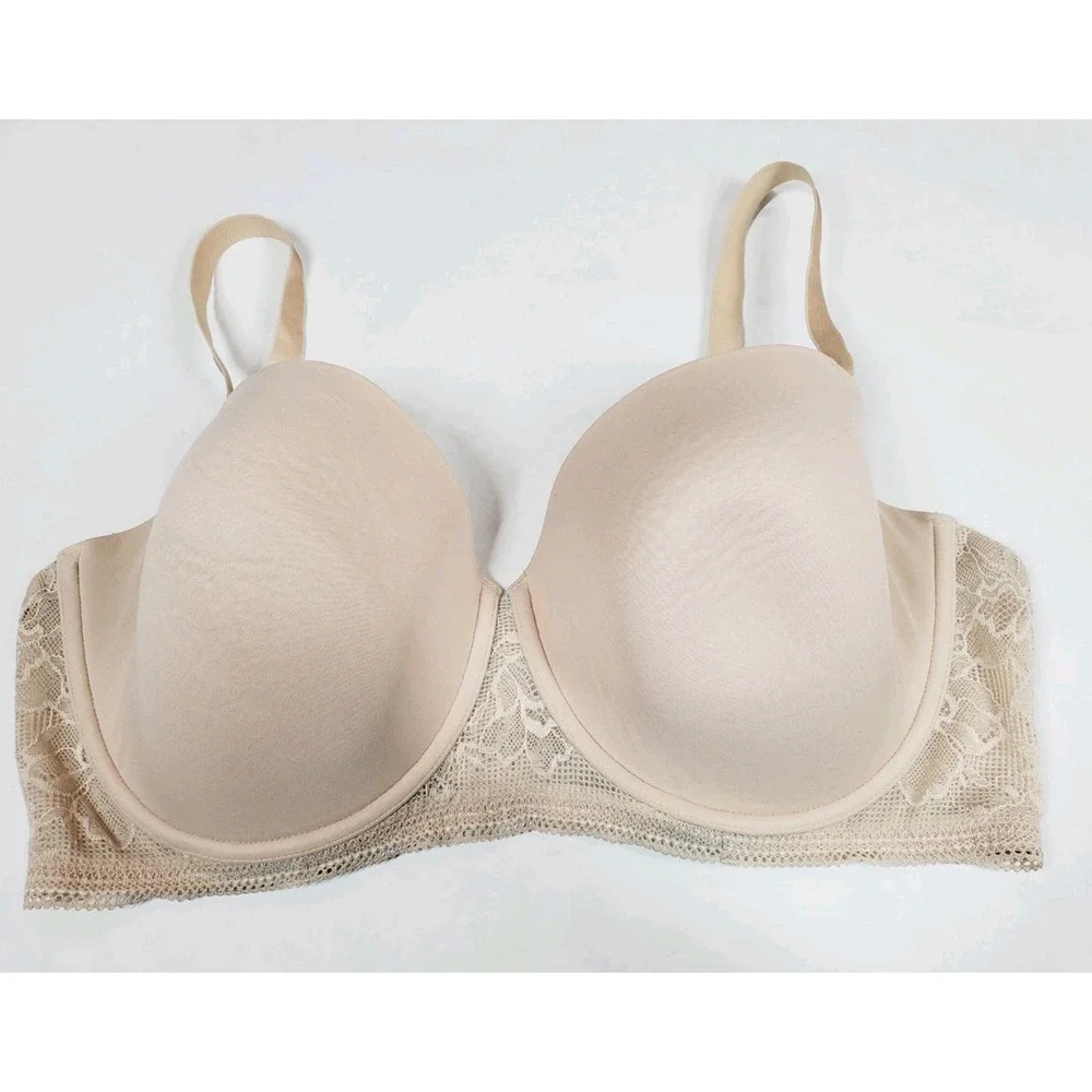 ThirdLove‎ Nude Graphic Lace Demi Bra Size 38E Underwire Lace Beige